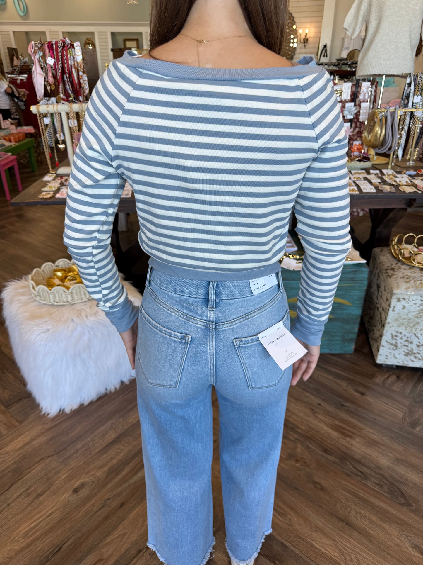 Striped Off-The-Shoulder Top: Blue