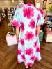 Watercolor Blue and Pink Midi Dress