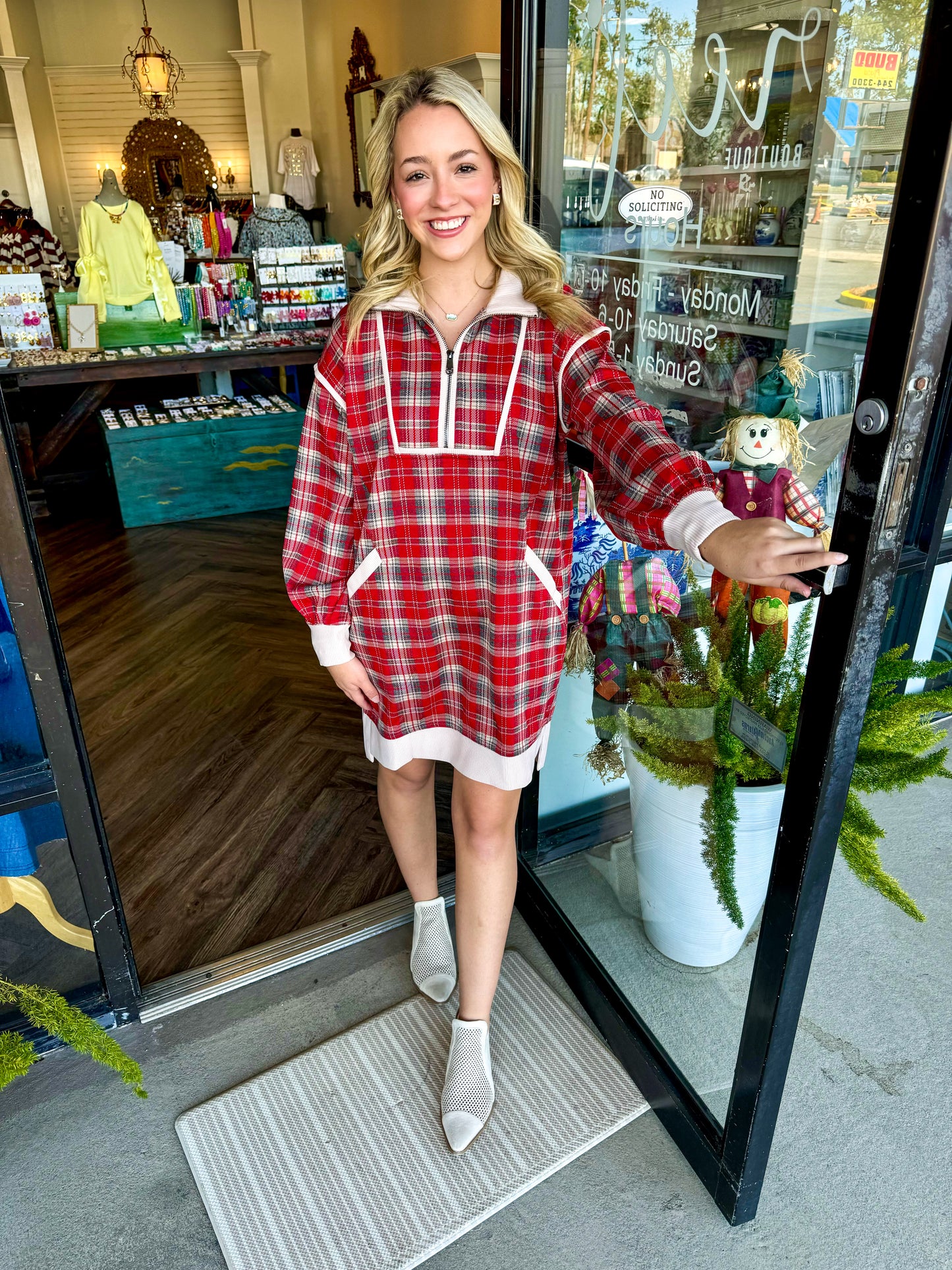 Zipper Plaid Dress