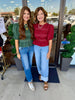 Stitch Peplum Top: Burgundy
