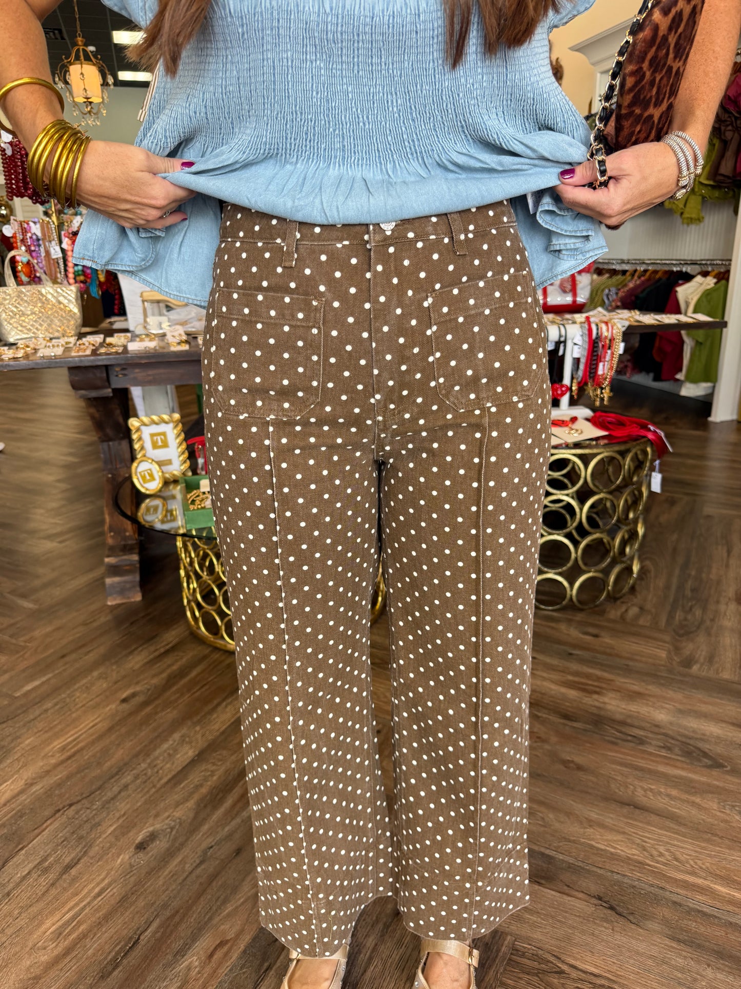 Brown and White Polka Dot Jeans