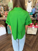 Gold Button Collar Top: Green