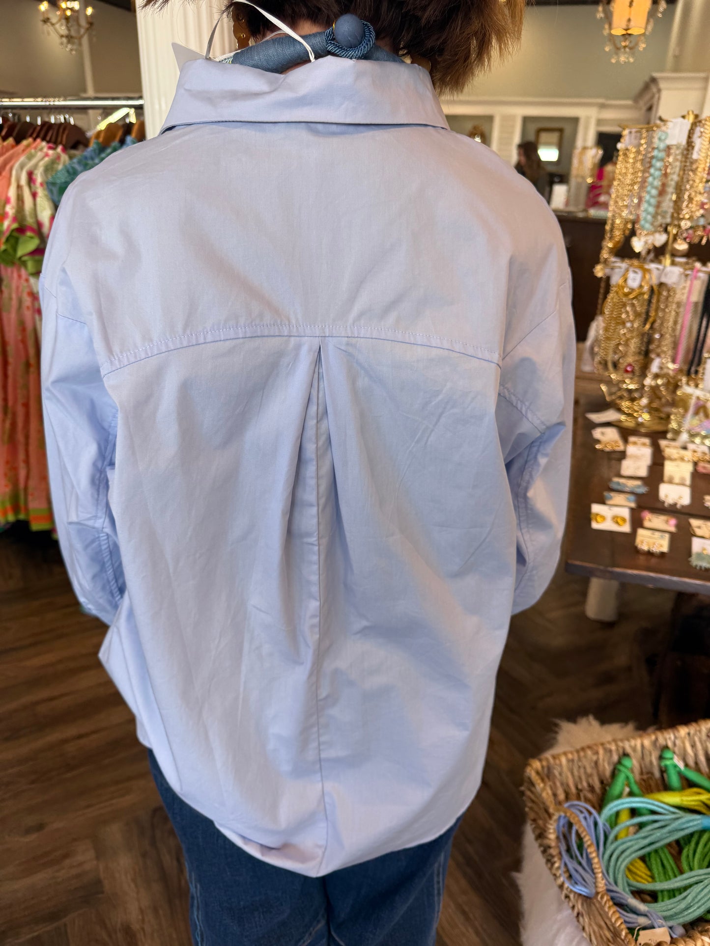 Ava Button Down Blouse: Blue