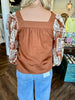 Crochet Lace Sleeve Top: Chestnut