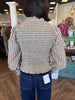 Gingham Smocked Zipper Top: Brown