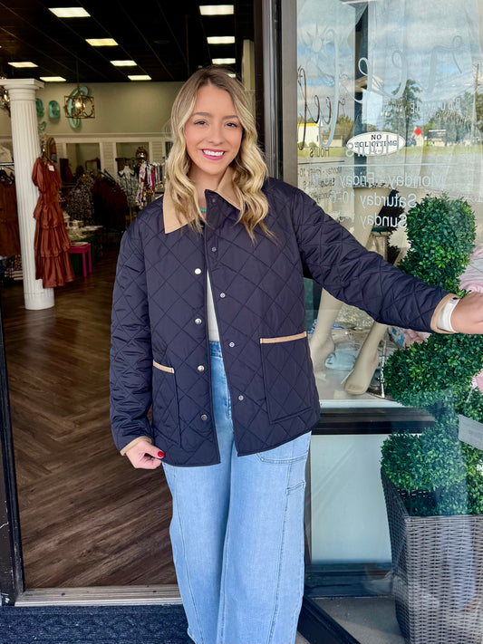 Quilted Collar Jacket: Black