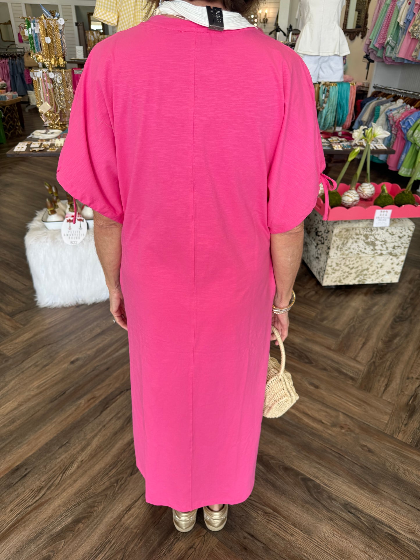 Solid Pink Midi Dress