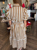 Cream/Camel Tie Bow Midi Dress