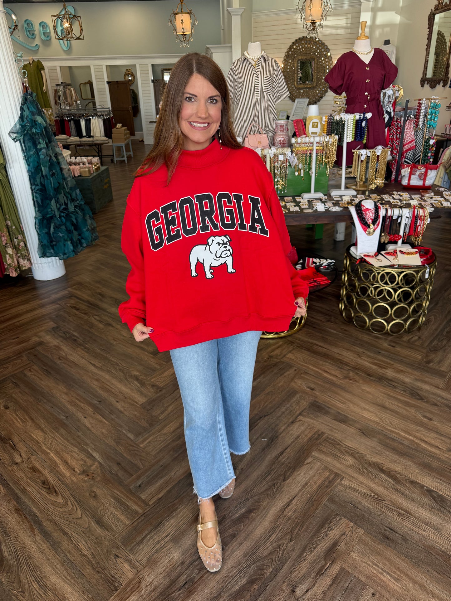 Red Mockneck Georgia Sweatshirt
