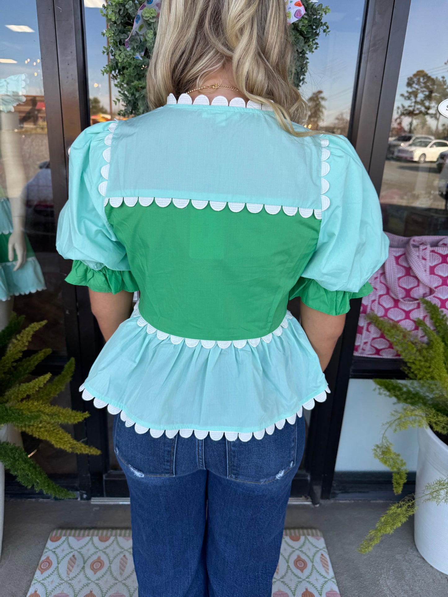 Mint Scalloped Top