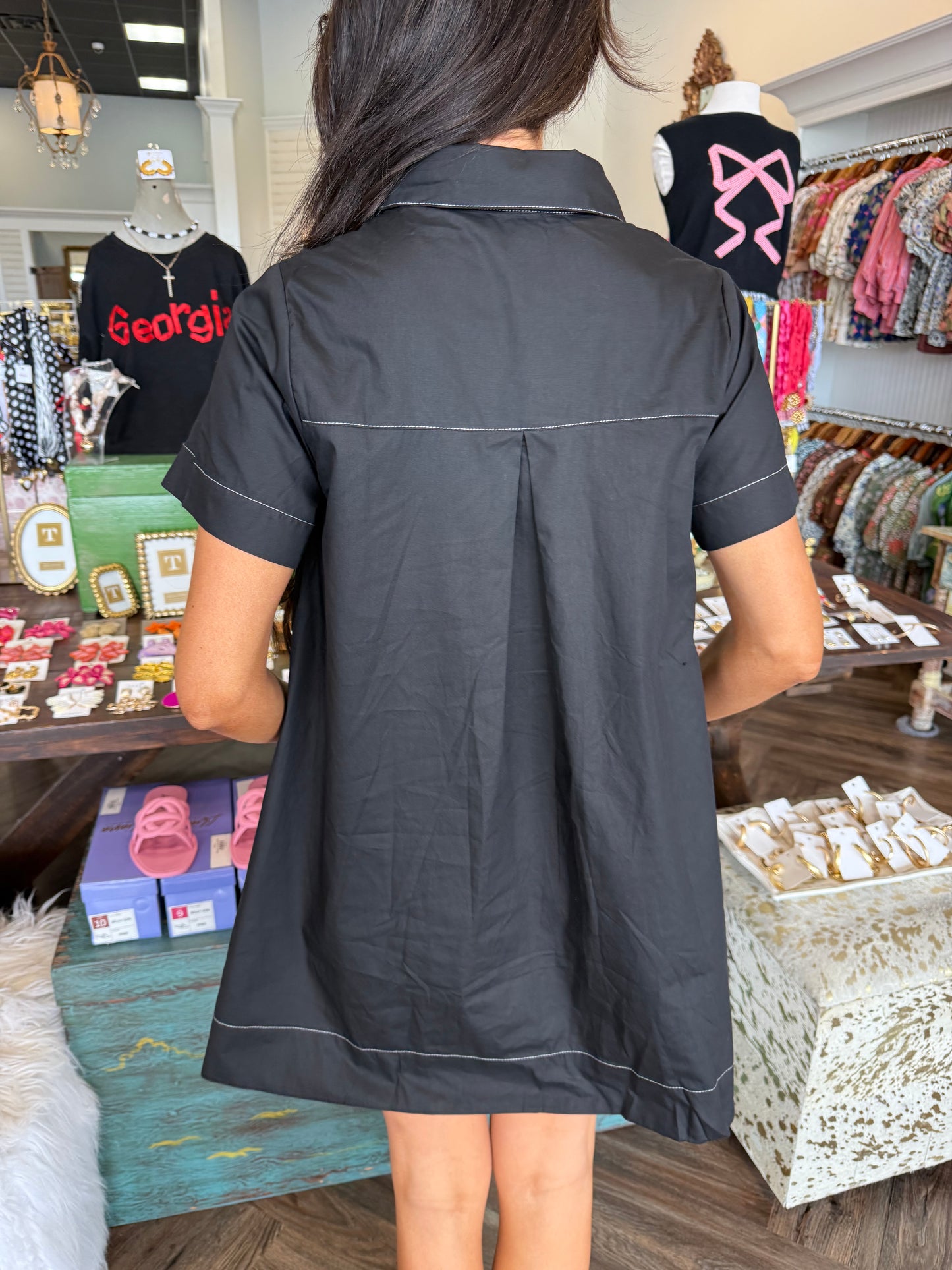 Black Stitch Shirt Dress