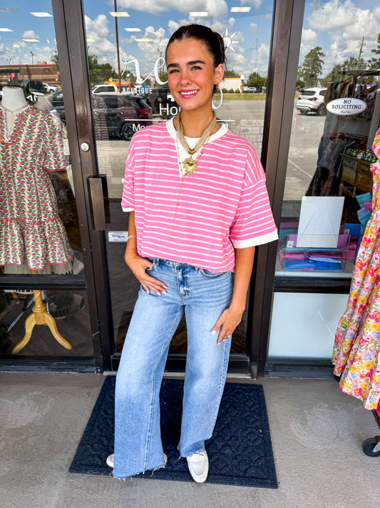 Relaxed Stripe Top- Pink