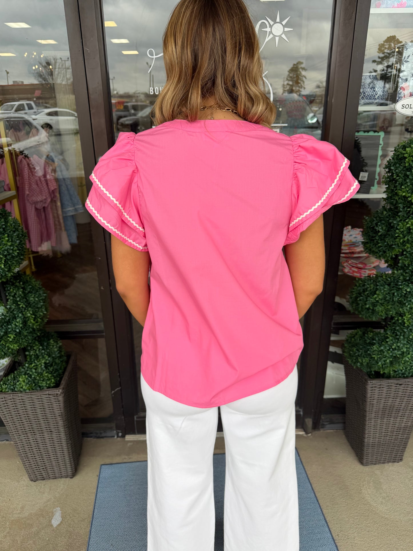 Preppy Palm Blouse: Pink