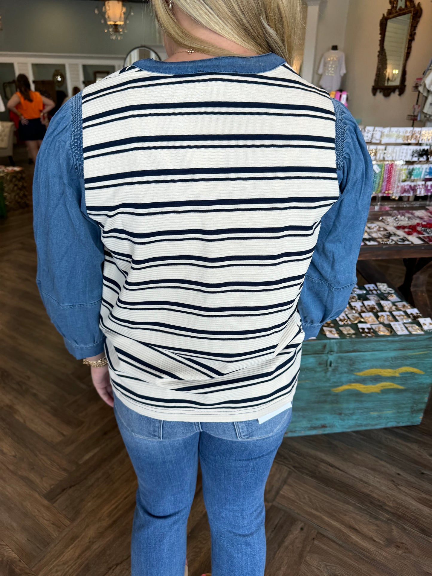 Denim Sleeves Striped Top