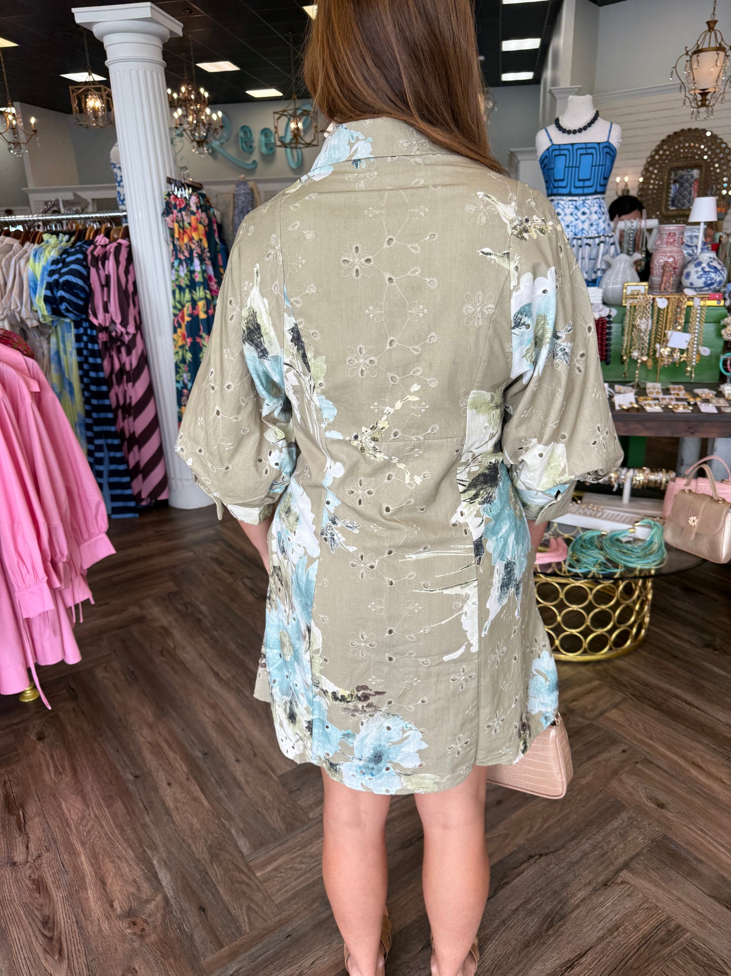 Taupe Tie Floral Dress
