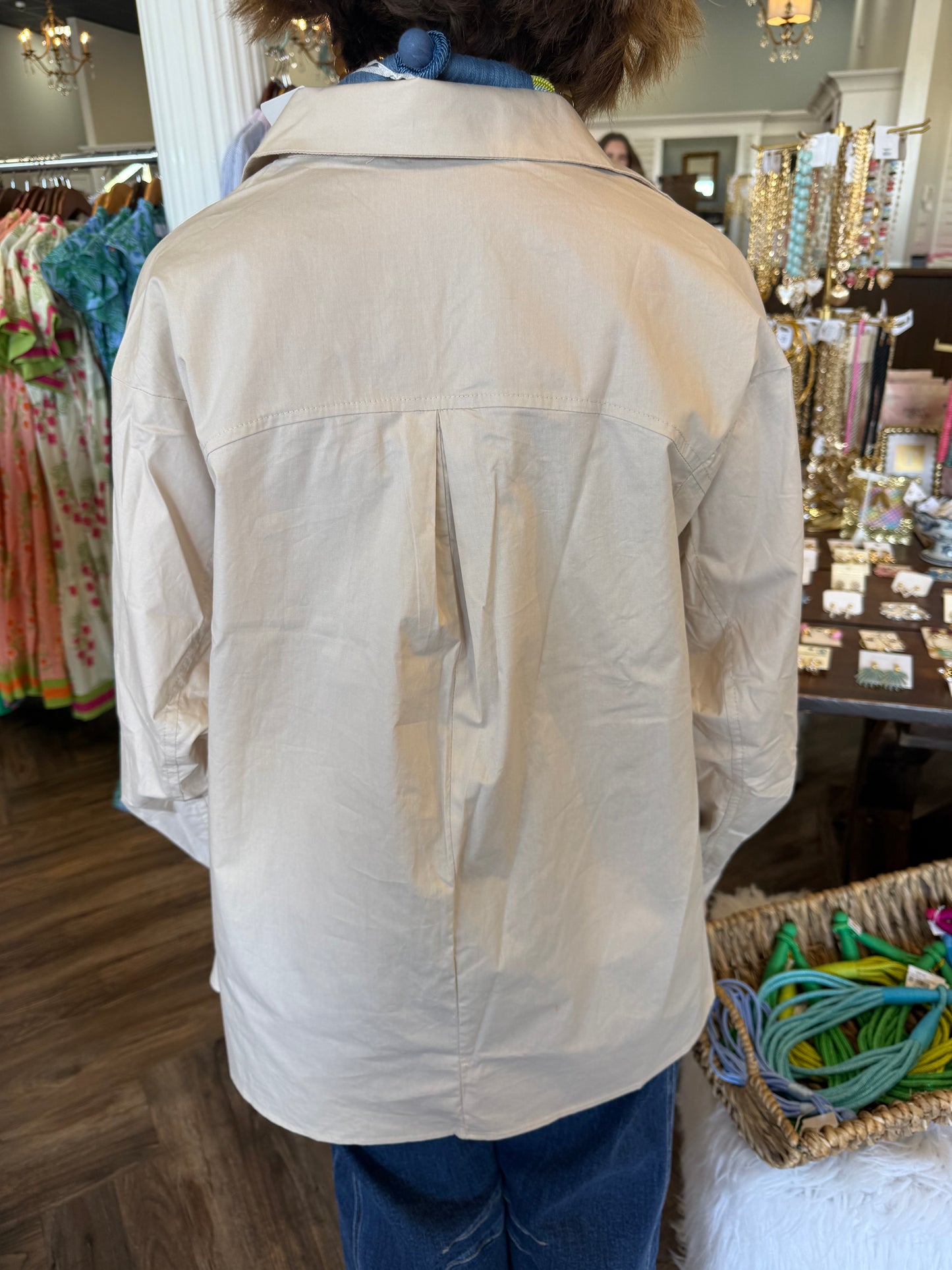 Ava Button Down Blouse: Tan