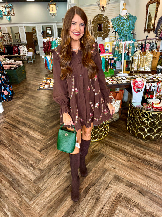 Corduroy Embroidered Dress