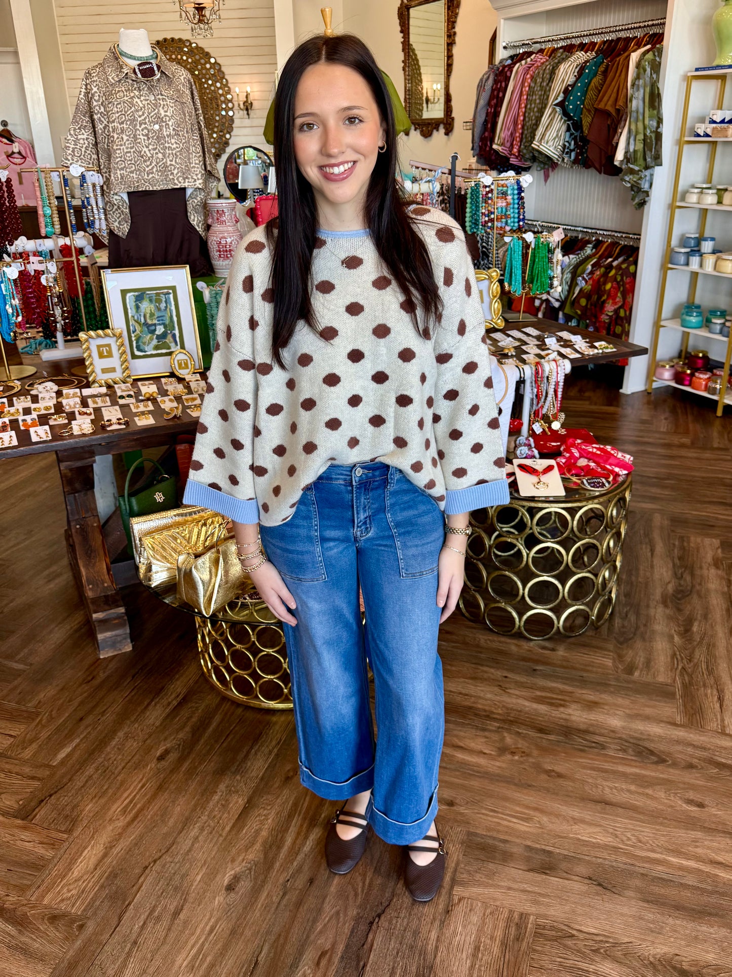 The Caroline Sweater: Cream Dot