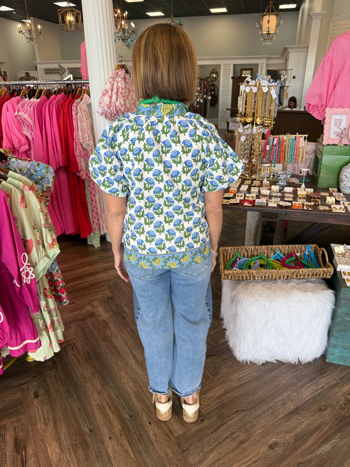 Gardenia Print Top: Blue