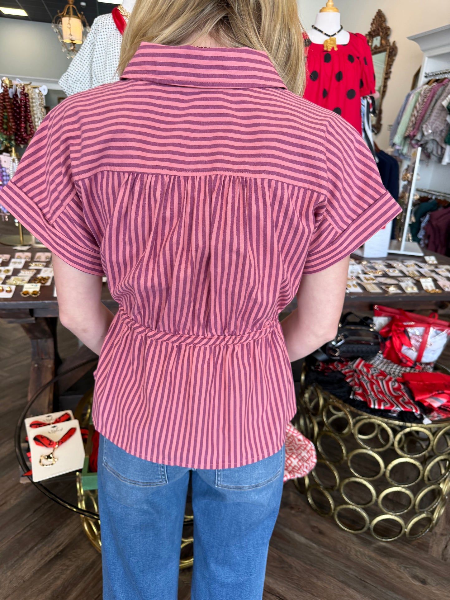 Pink and Plum Drawstring Top