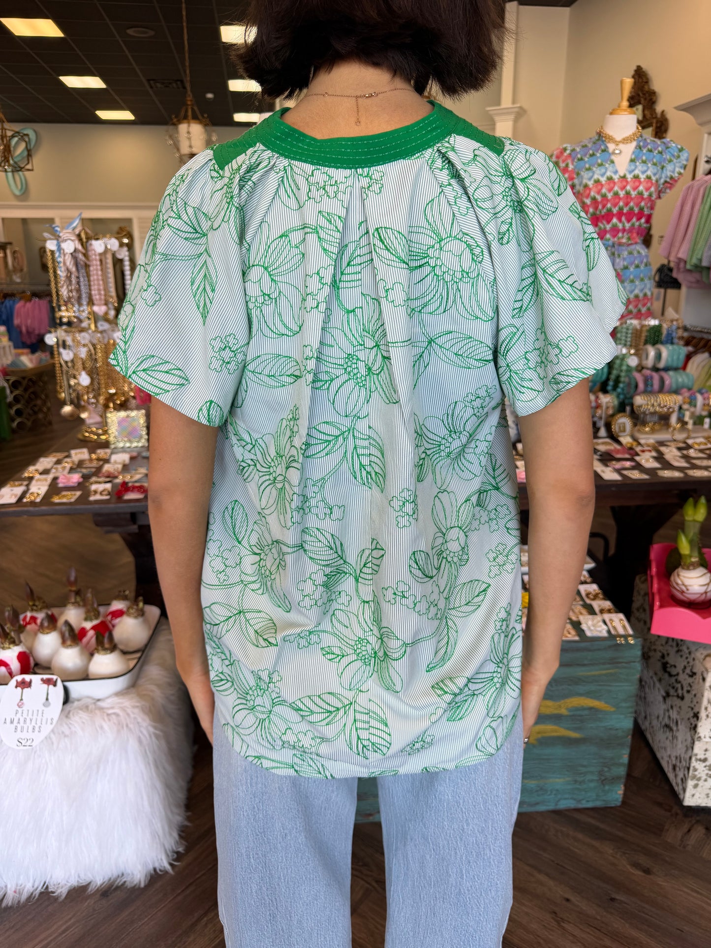 Flower Stitch Green Top