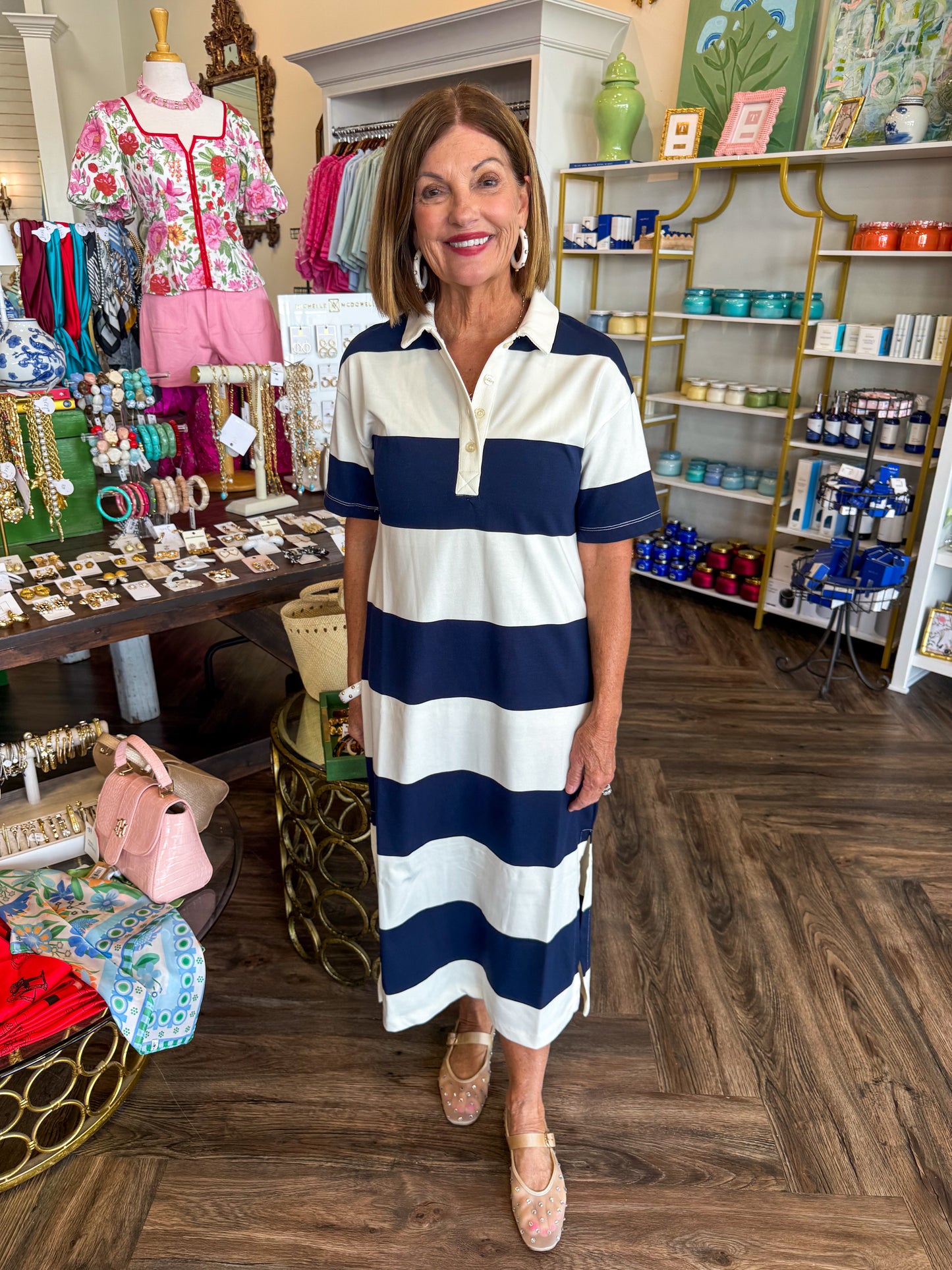Navy Girl Striped Midi Dress