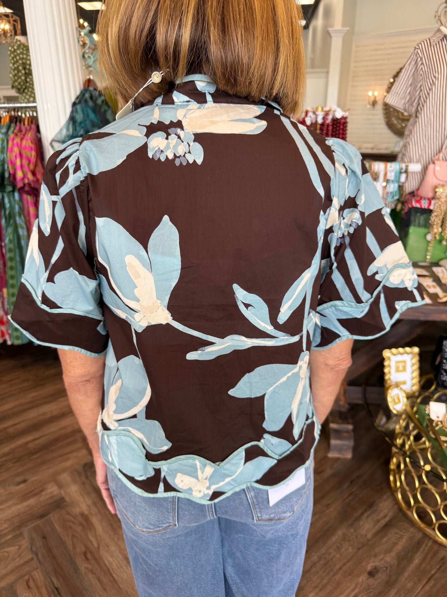 Cocoa and Blue Floral Top