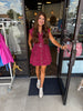 Belted Maroon Denim Dress