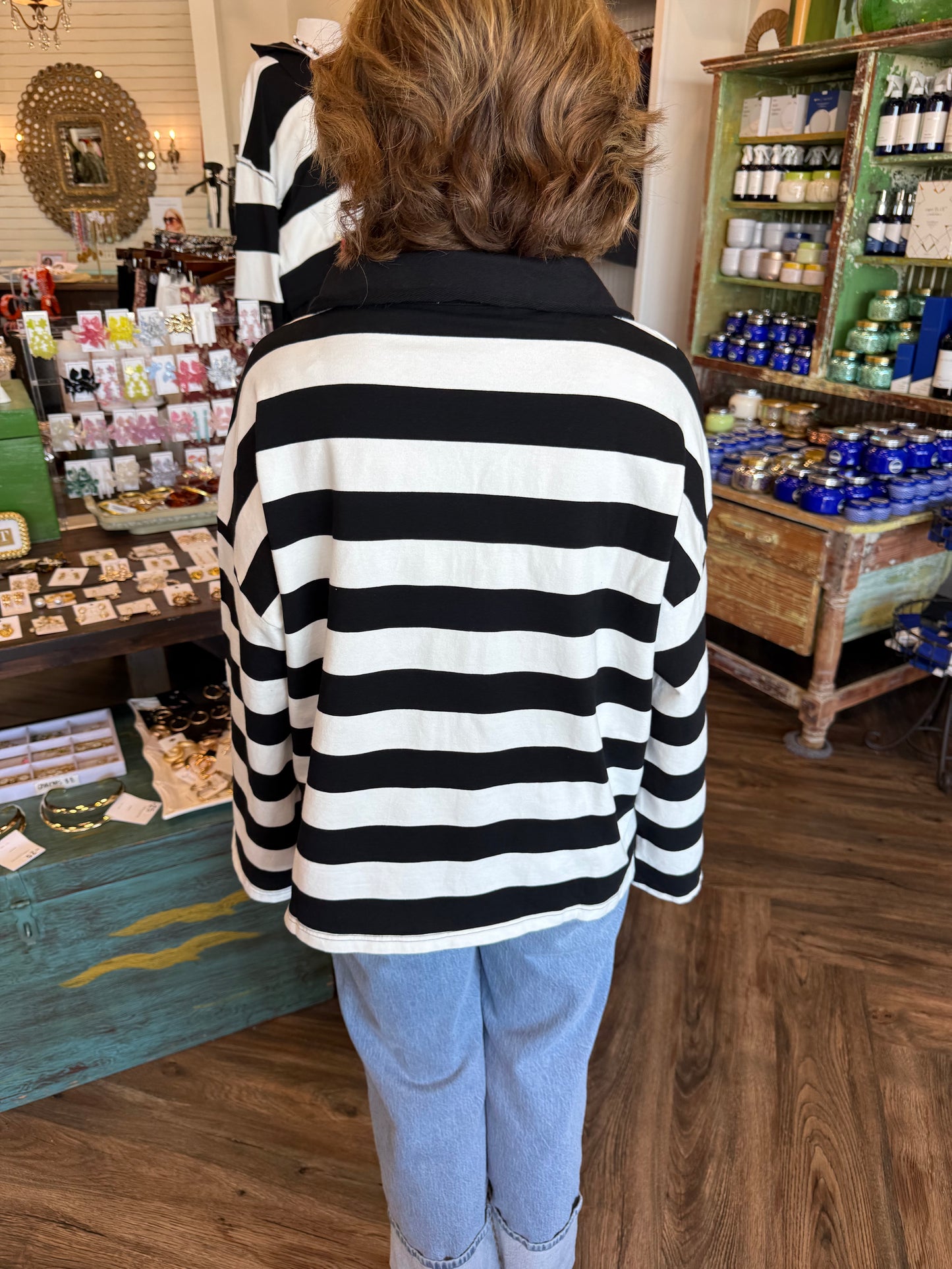 Striped Collar Black Stripe Top