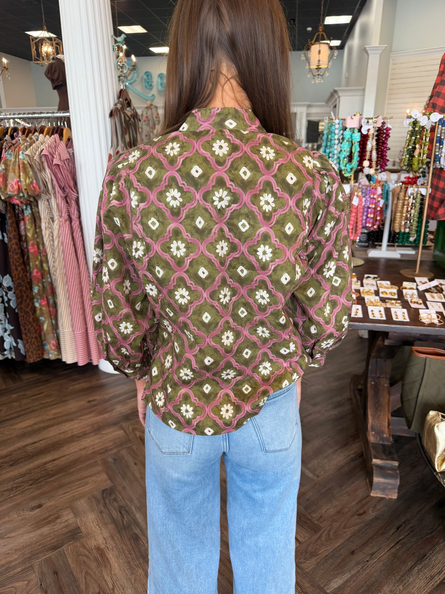 Retro Bloom Top: Olive