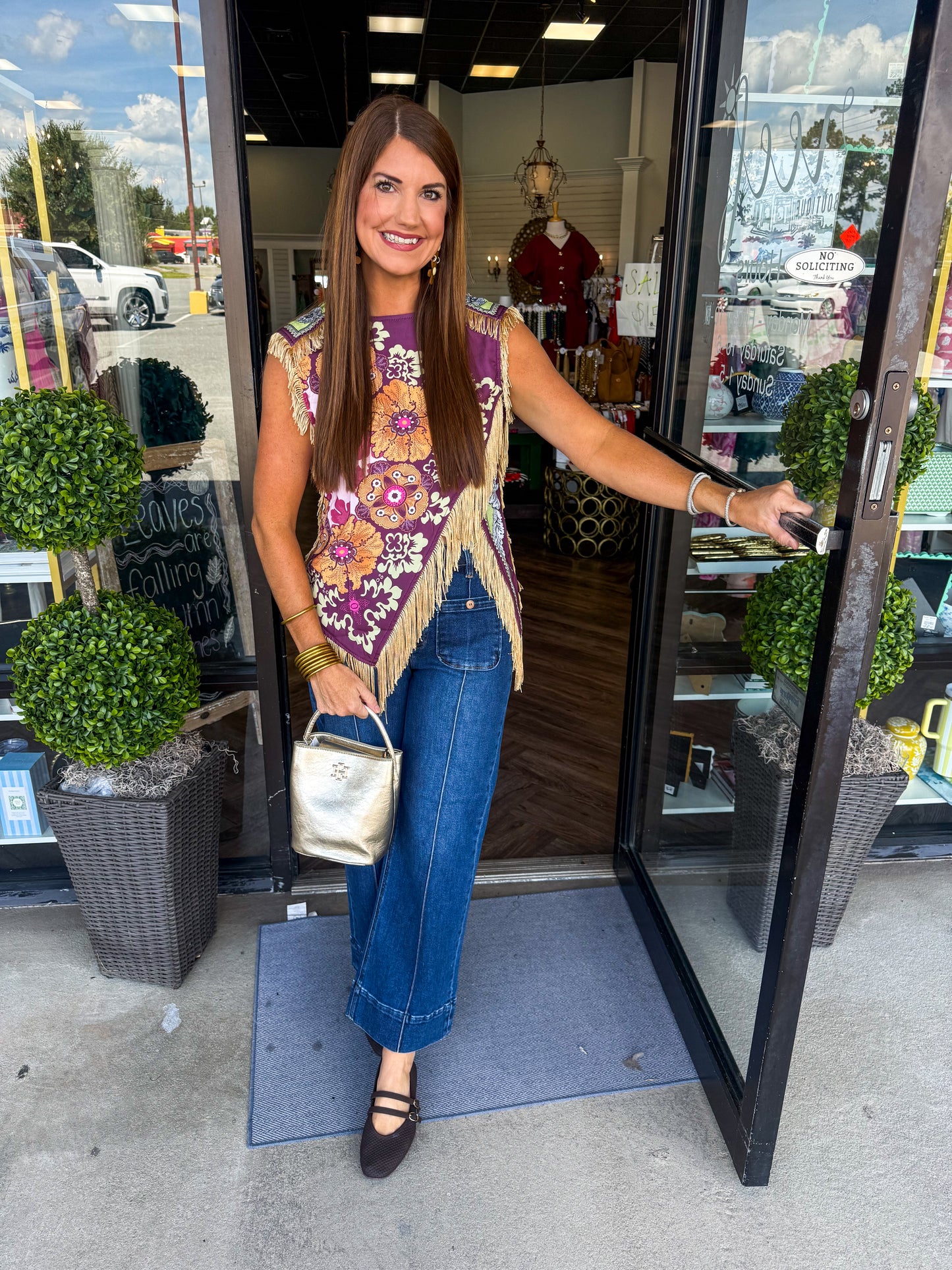 Western Fringe Silk Top
