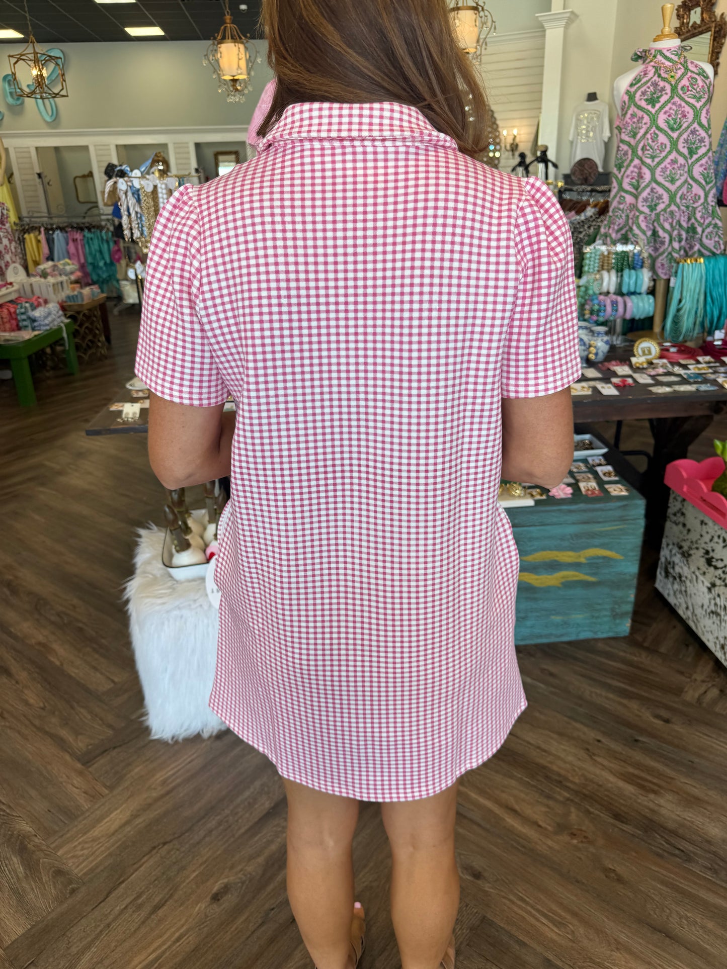 Gingham Girl Dress: Pink