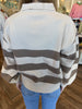 Anna Button Stripe Sweater: Taupe