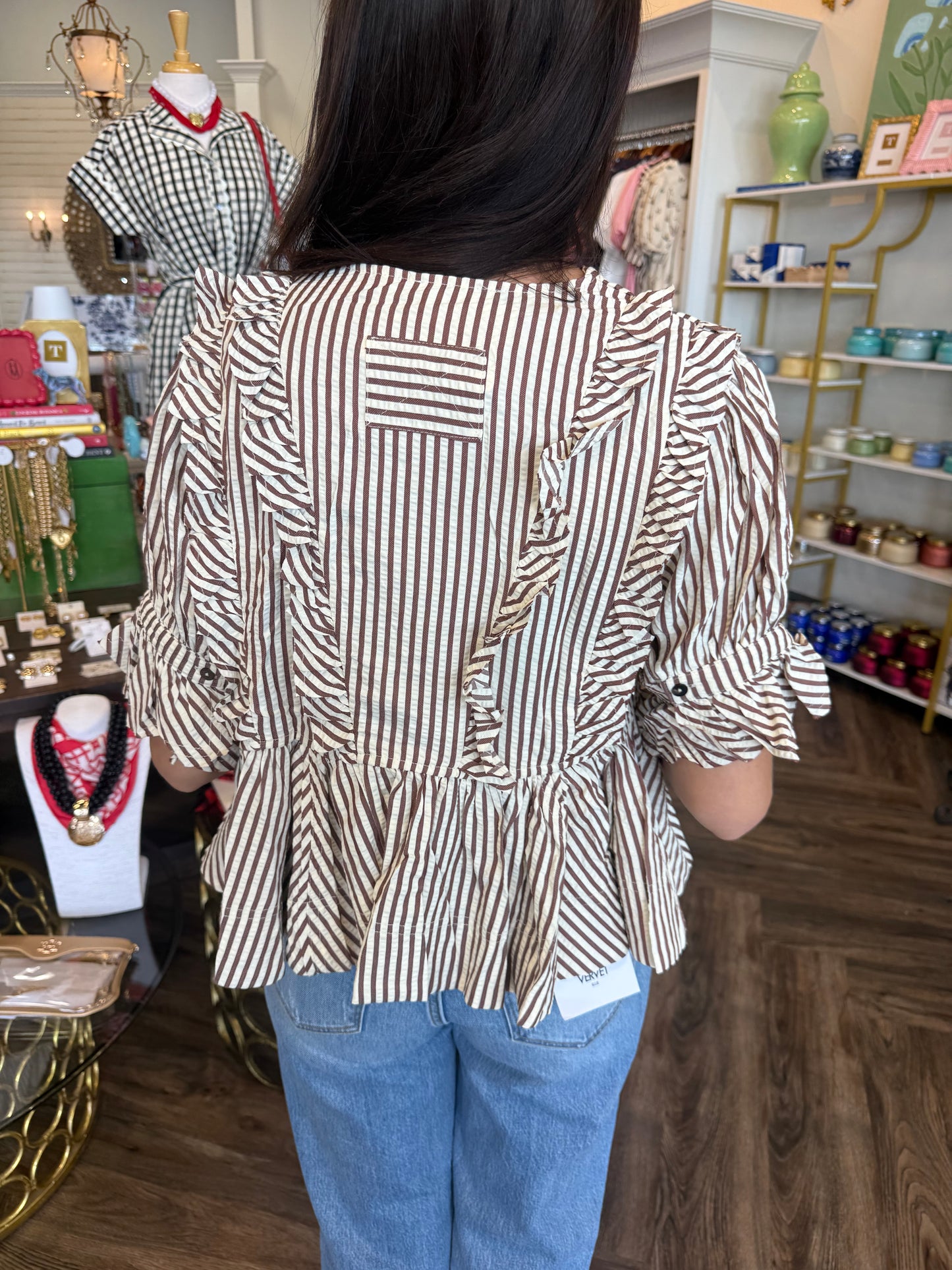 Cinnamon Striped Peplum Top
