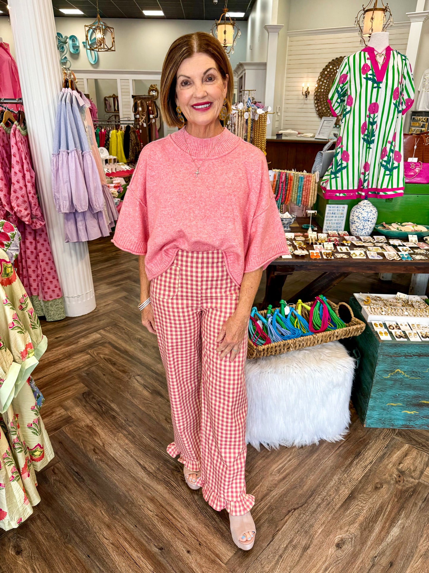 Pink Gingham Ruffle Pants