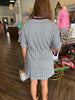 Gingham Drawstring Dress: Navy