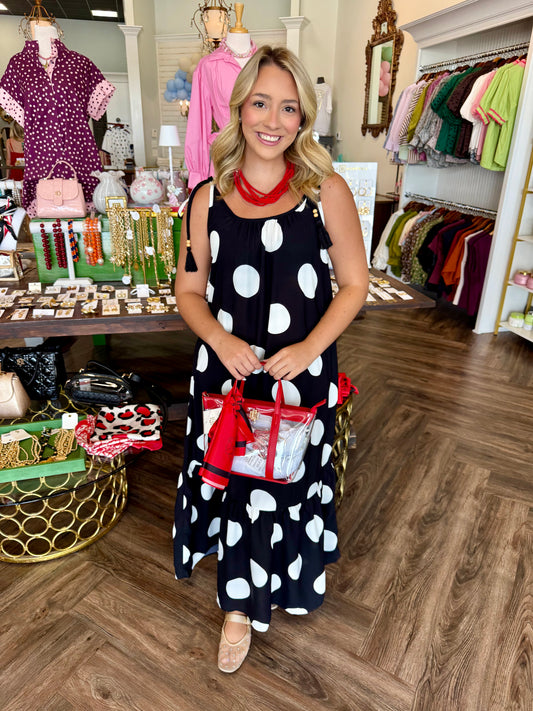 Polka Dot Tie Maxi Dress