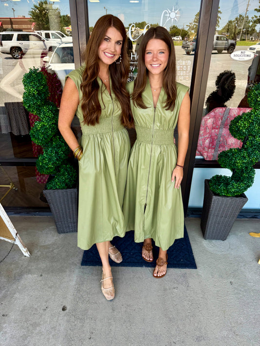 Lindy Leather Dress: Sage