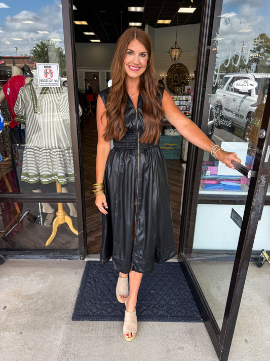 Lindy Leather Dress: Black