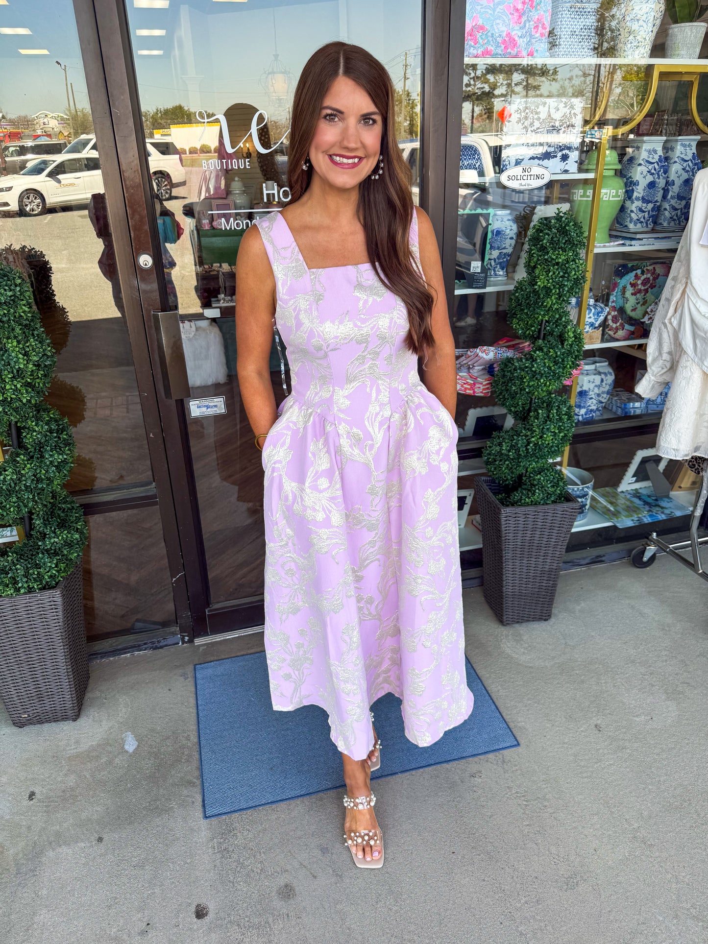 Pink Jacquard Midi Dress