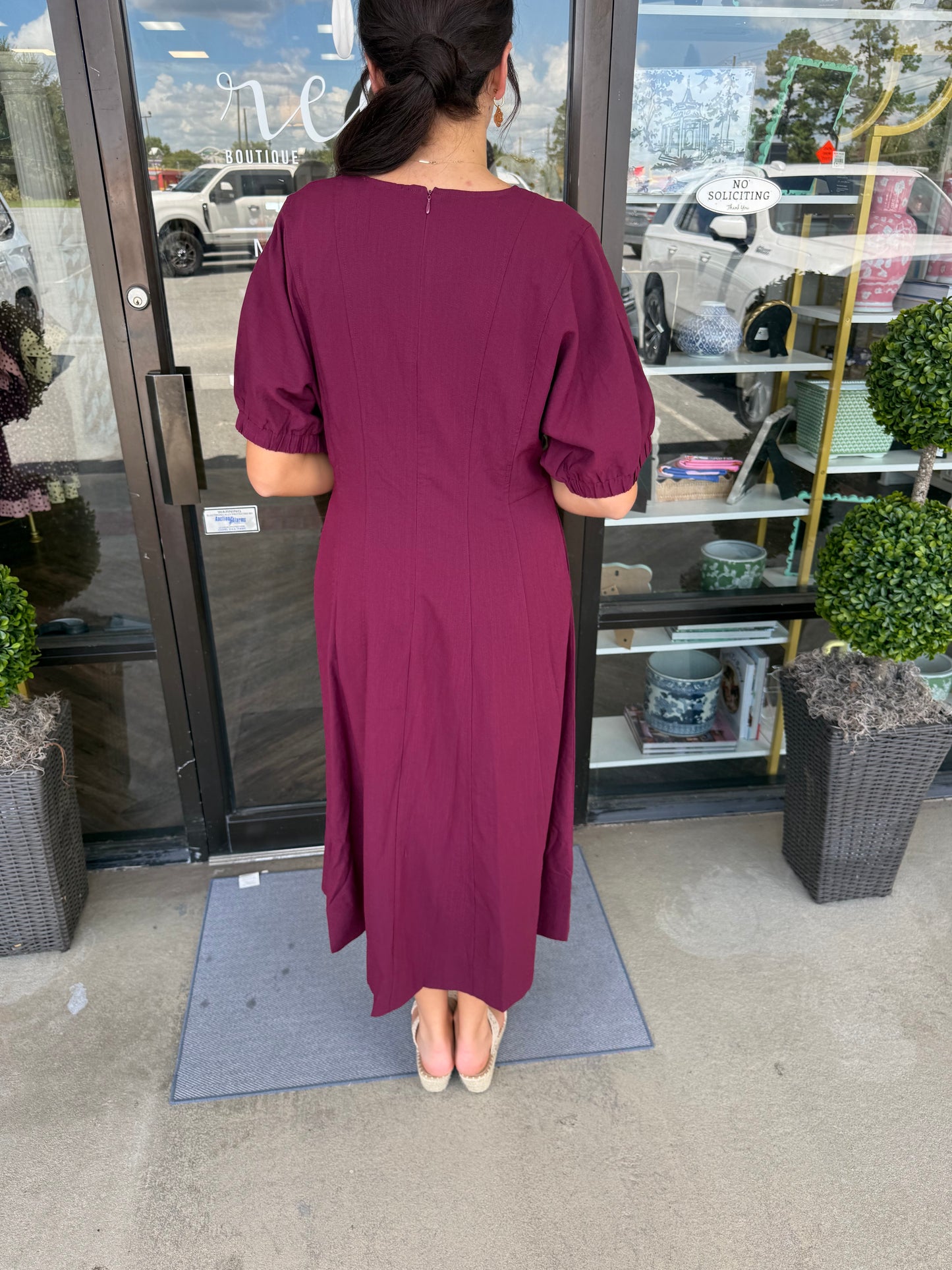 Suzi Solid Midi Dress: Burgandy