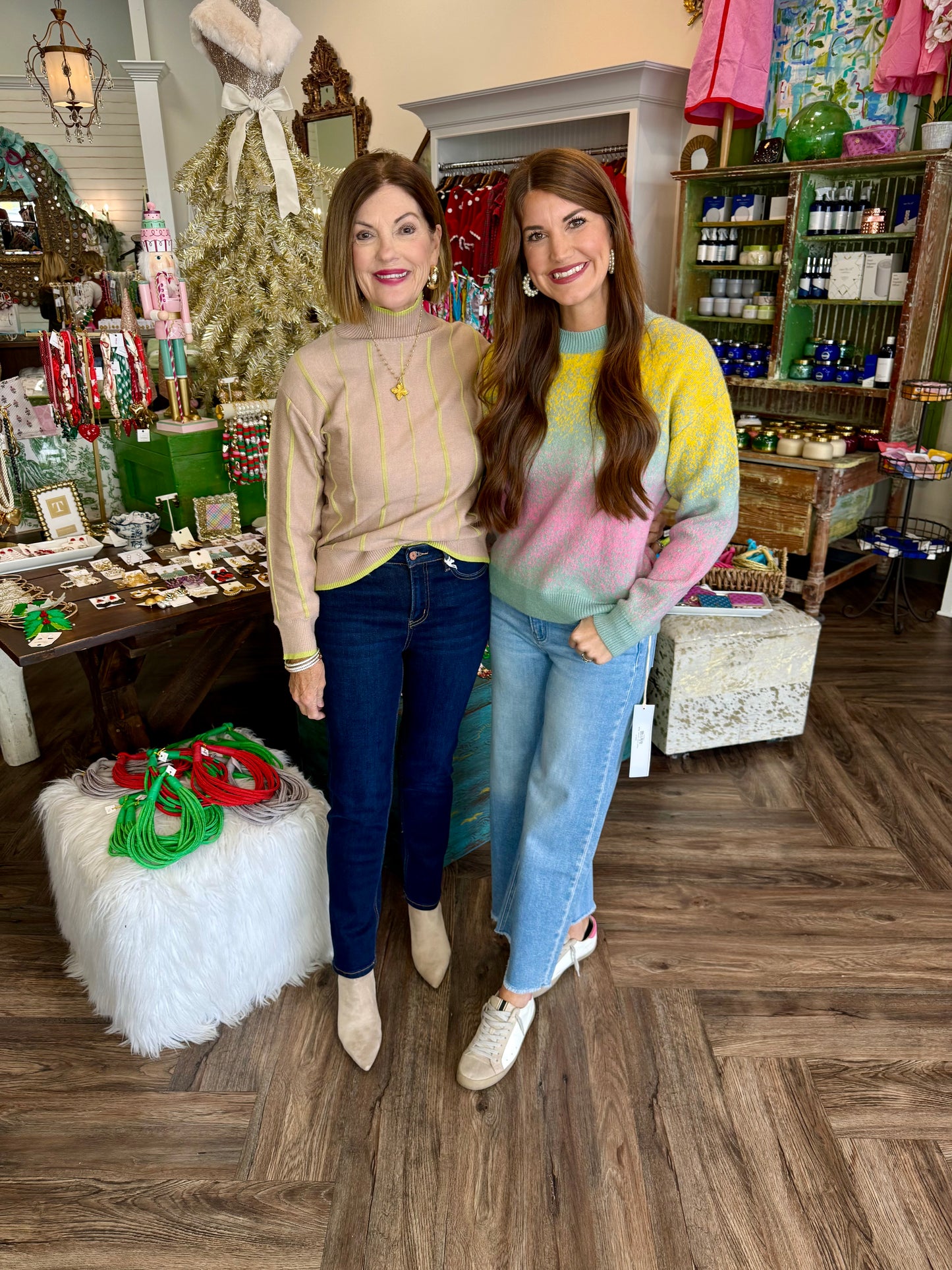 Mock Neck Taupe Lime Sweater