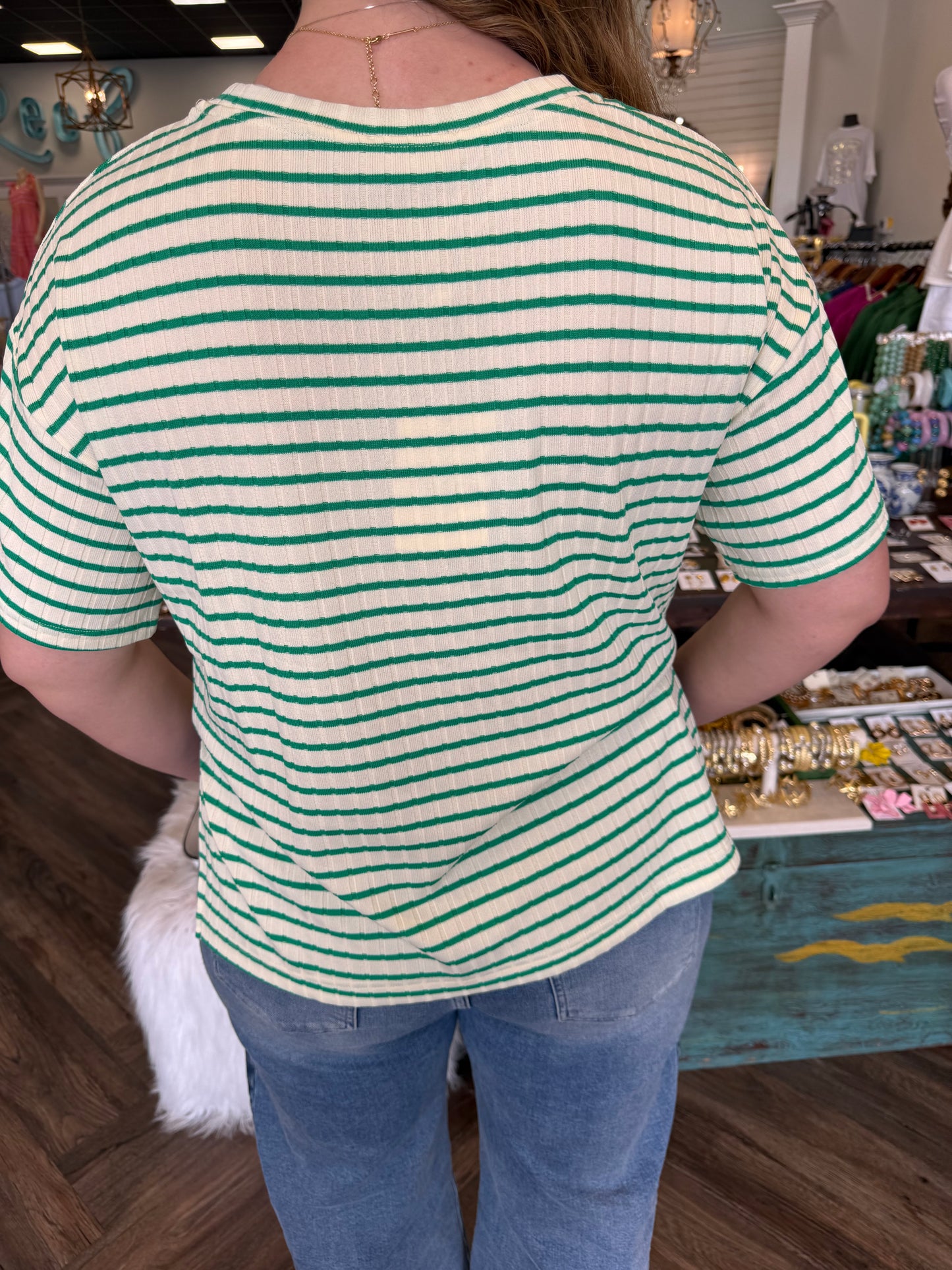 Regan Knit Stripe Top: Green