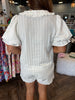 Girly Collar Stripe Button Blouse: White