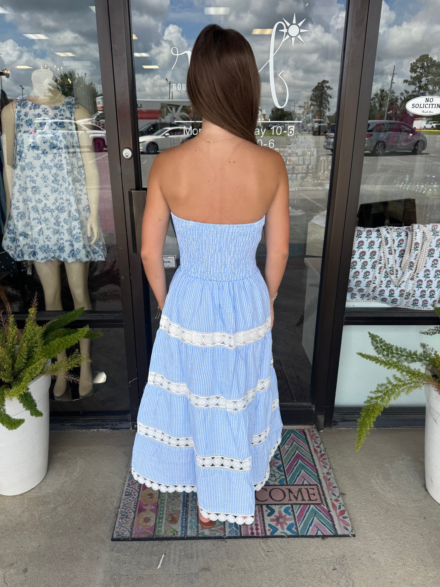 Strapless Stripe Lace Dress