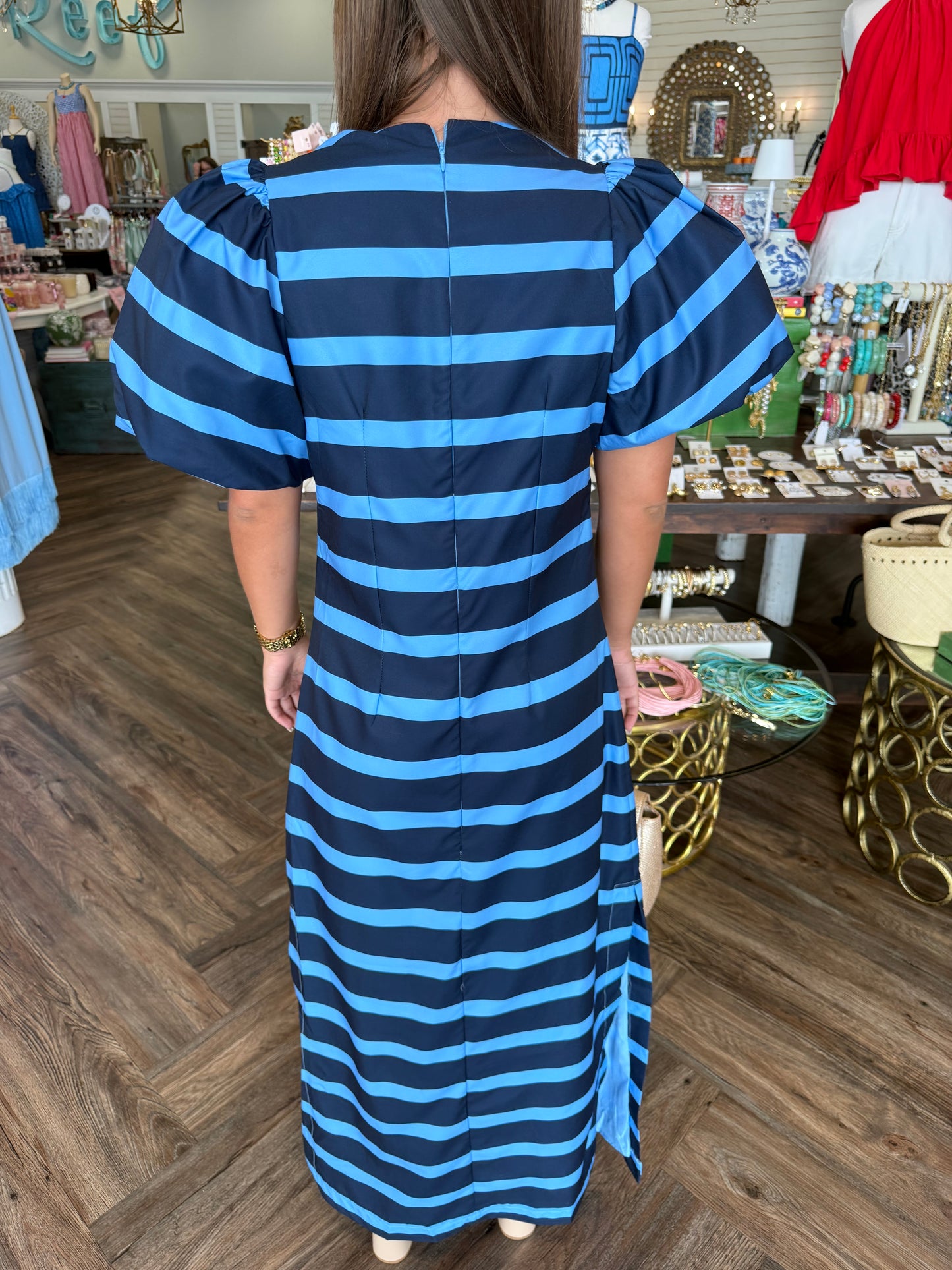 Puff Sleeve Sailor Striped Dress