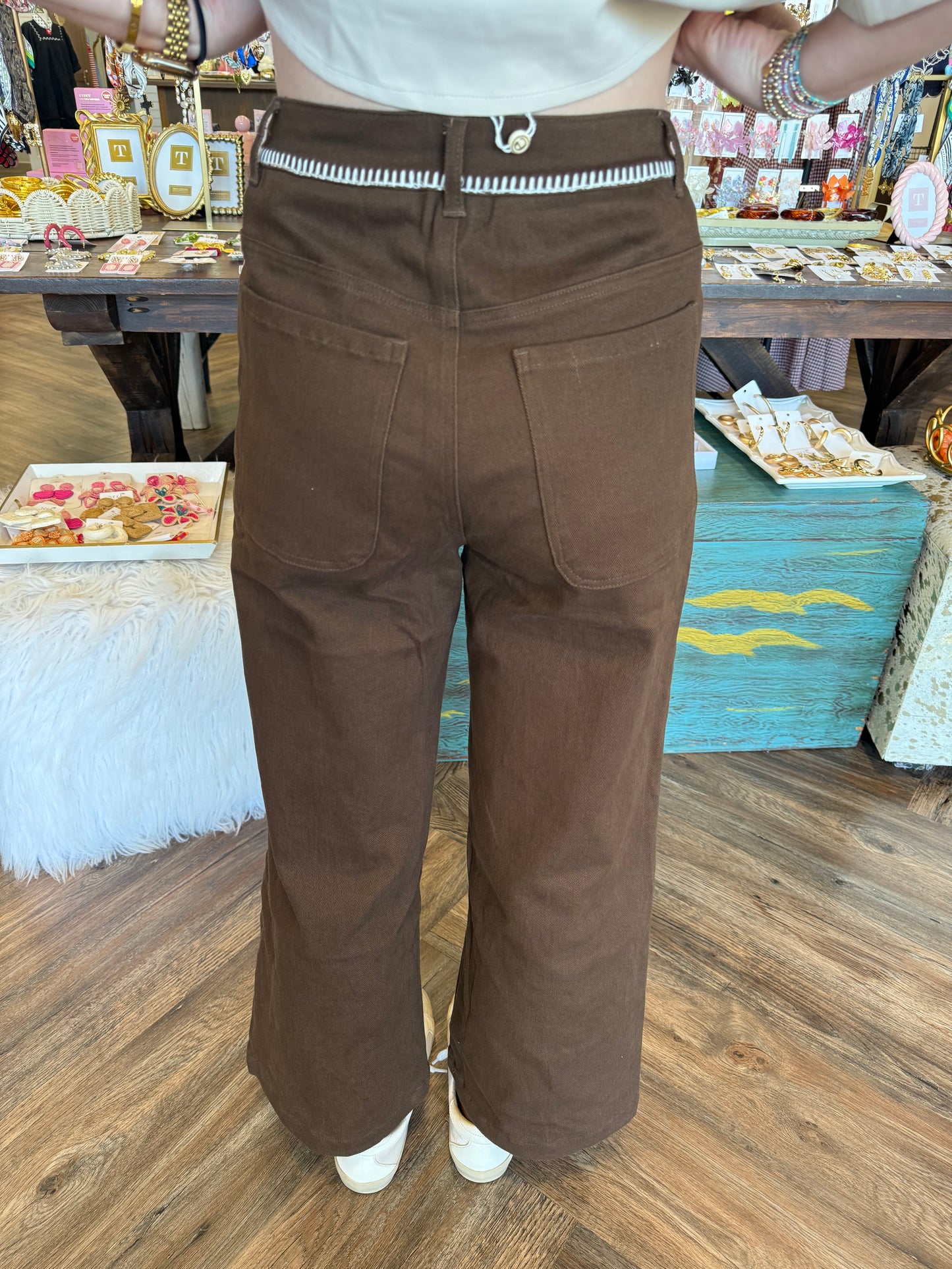 Sally Stitched Pants: Brown