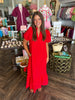 Red Eyelet Midi Dress