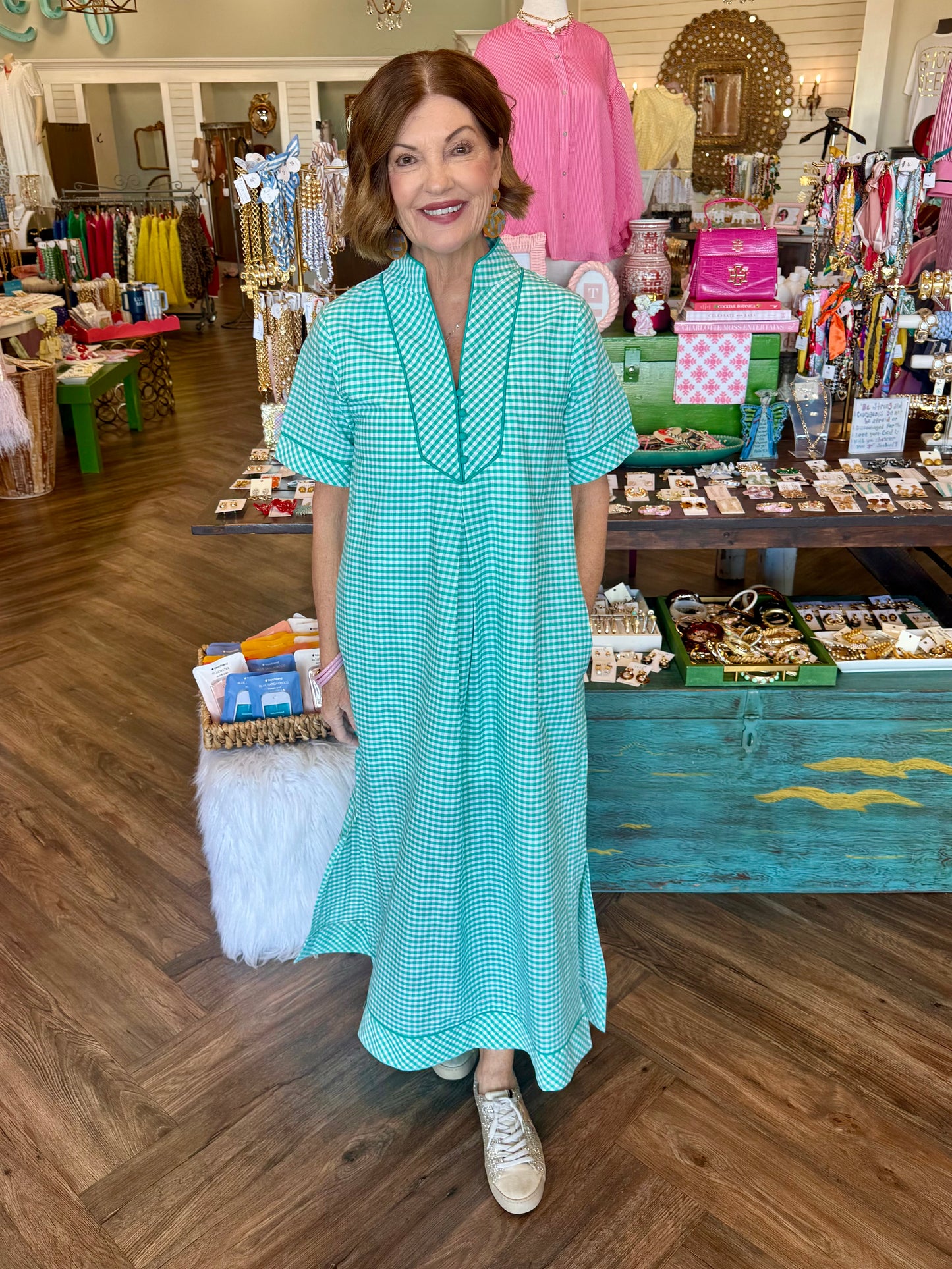 Gingham Button Midi Dress