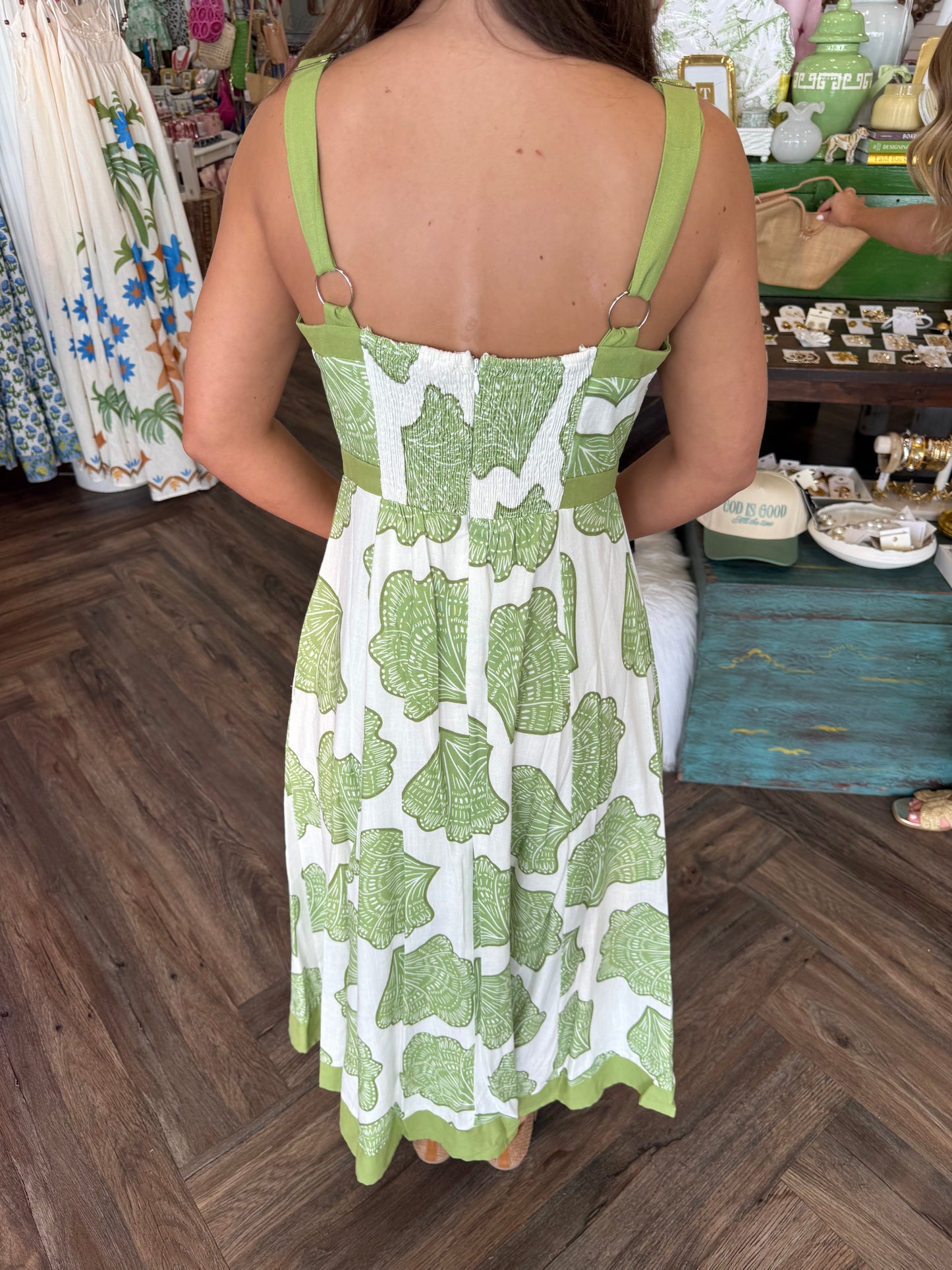 Green Seashell Midi Dress